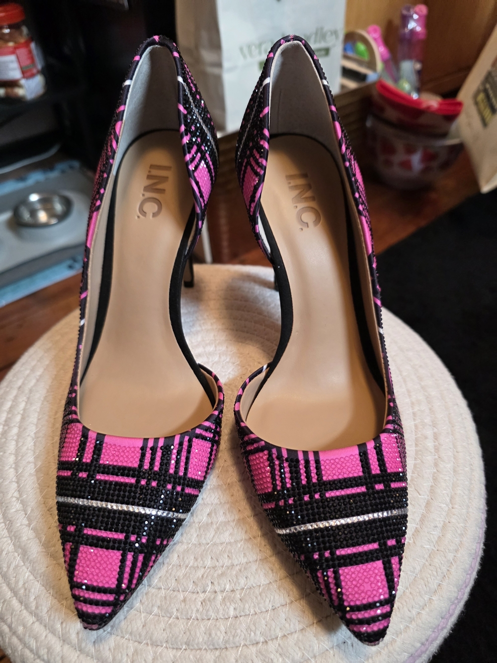 INC International Concepts Pink Plaid Pointed-Toe Pumps